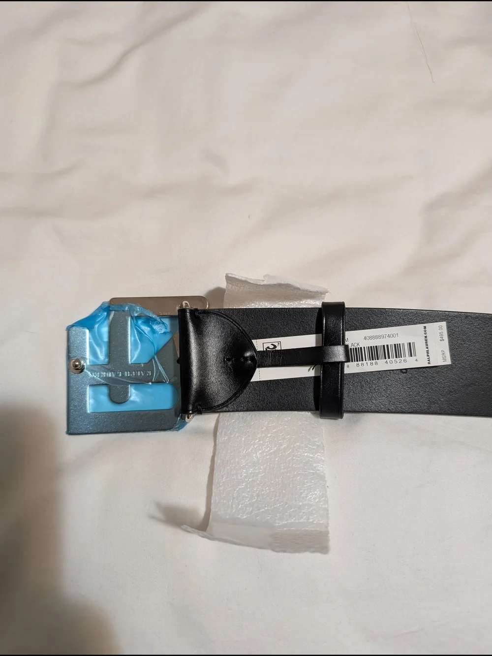 Ralph Lauren Black Leather Men's Belt with Silver RL brand Buckle.